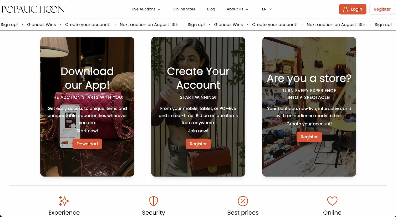 PopAuctioon marketplace and auction platform
